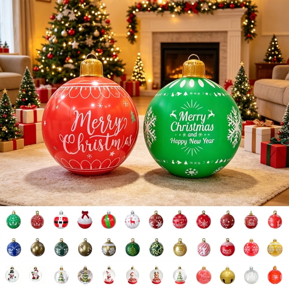 PYURTEP Inflatable Christmas Ball, Large Outdoor Christmas Decorations with Merry Christmas Print, Shatterproof Xmas Ball for Yard Garden, 26 inch