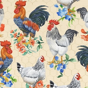 (2 pack) Half-Yard 100% Cotton Raise Chickens, Multi-color, 44" Wide for Quilting & Sewing by David Textiles