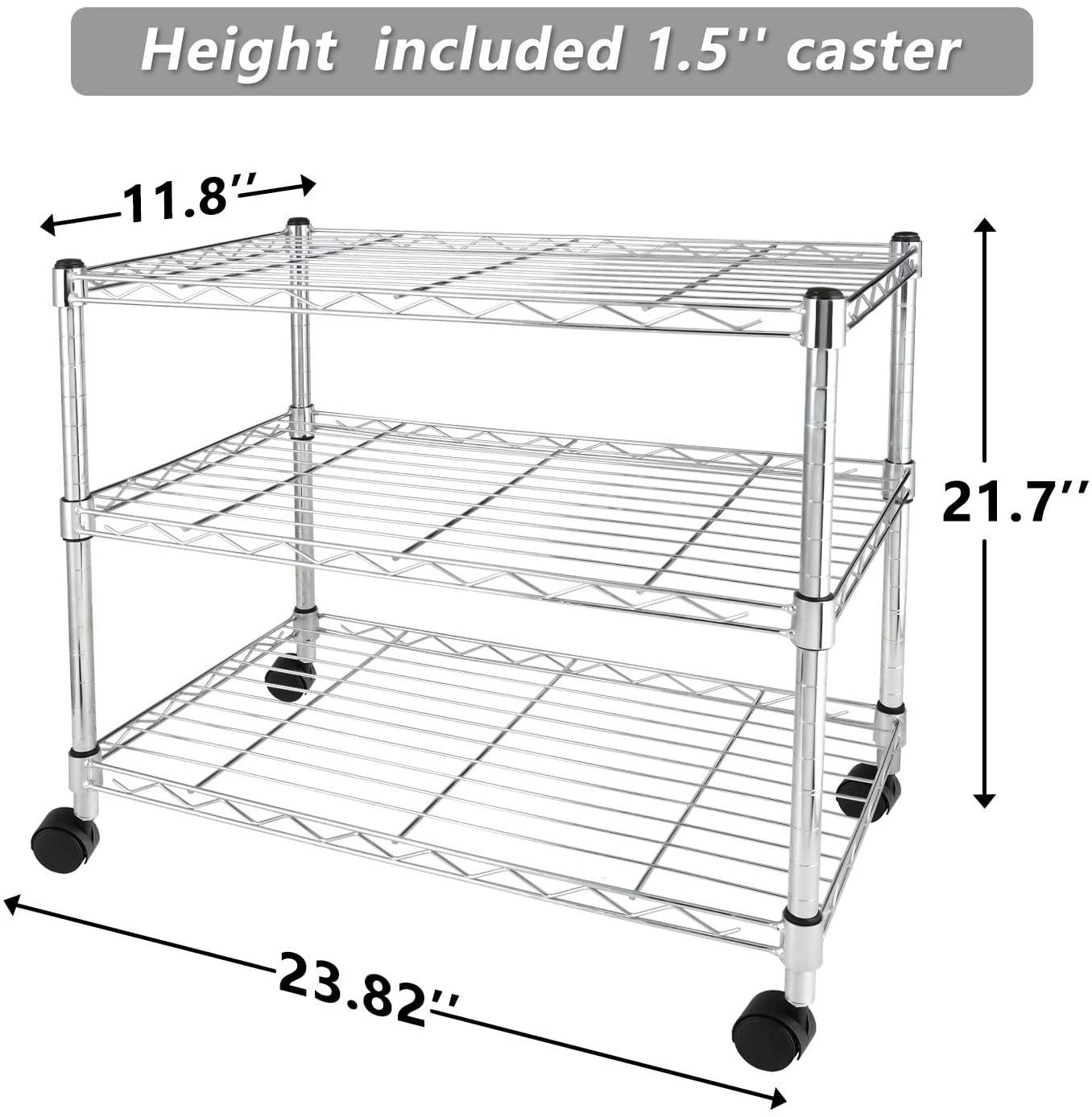 Simple Deluxe Heavy Duty 3-Shelf Shelving Unit 24"D x 14"W x 20"H Chrome 3 Tier 