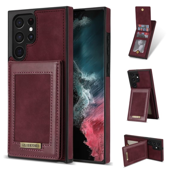 Case for Galaxy S22 Ultra 6.8 inch, Allytech Back Flip Wallet Credit Card Slots PU Leather RFID Blocking Kickstand Magnetic Snap Case for Samsung S22 Ultra 2022, Winered