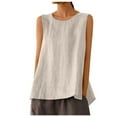thumbnail image 2 of Huanglei Womens's Tank Top Thick Strap Round Neck Loose Linen Casual Sleeveless Top (White, Medium), 2 of 5
