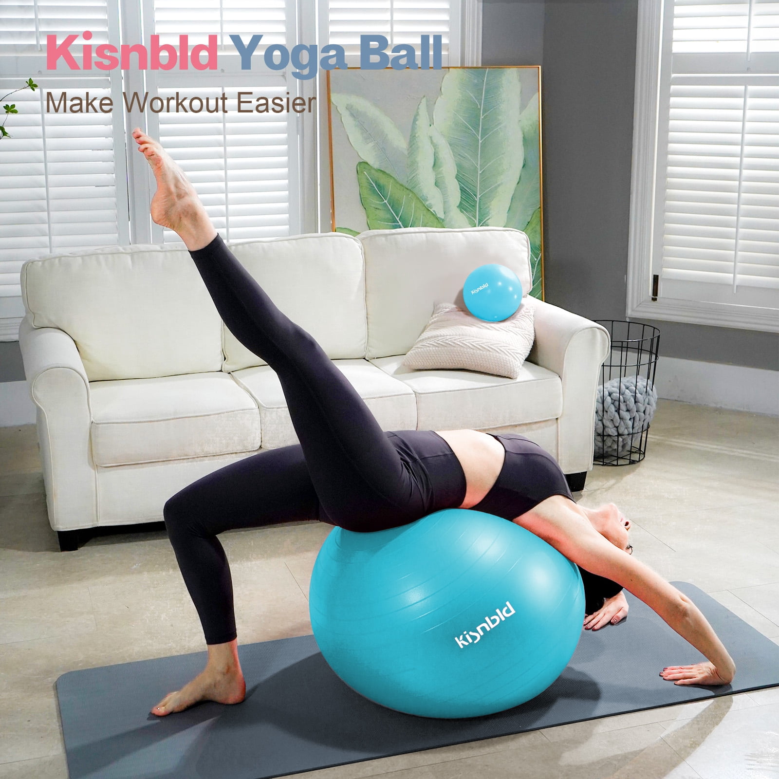 kisnbld Exercise Ball, Extra Thick Yoga Ball with Pilates Bal & Foot Pump, 3 Sizes Anti-Burst Home, Gym & Office Workout Equipment for Yoga or Sitting