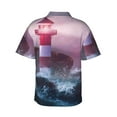 thumbnail image 3 of Haiem lighthouse Waves Torrential Rain Printed Hawaiian Shirt for Men - Men’s Casual Beach Summer Shirts - Stretch Fabric with Modern Fit-Small, 3 of 9