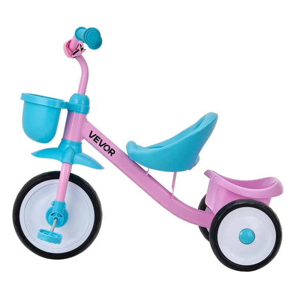 VEVOR Toddler Tricycle for 2-5 Year Old, Kids Trike with Adjustable Seat, Storage Basket, Carbon Steel Frame, Handlebar Grips for Outdoor Play, Tricycle for Toddlers, Birthday Toy for Boys and Girls