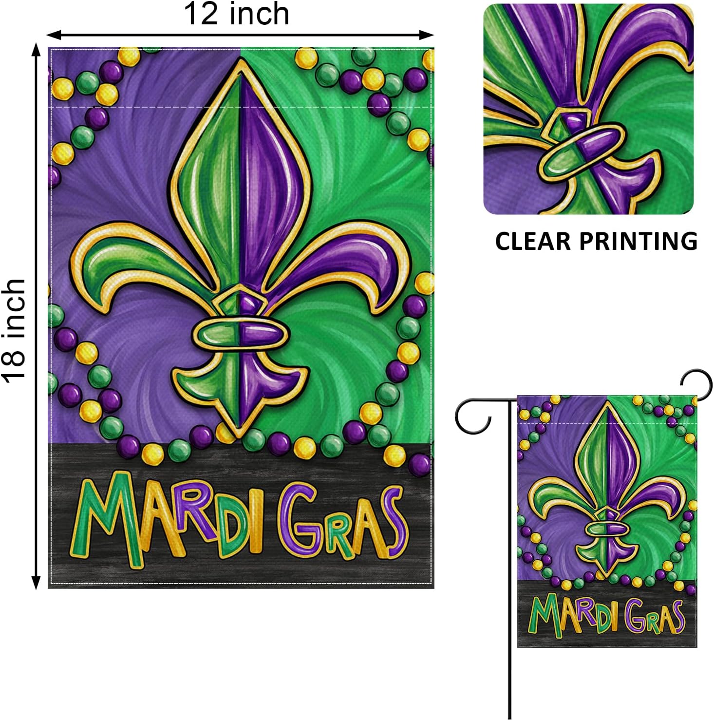 Coole Mardi Gras Gartenflagge Mit Fleur-de-Lis-Muster – Bunt, Doppelseitig & Wetterfest Für Deine Gartenparty