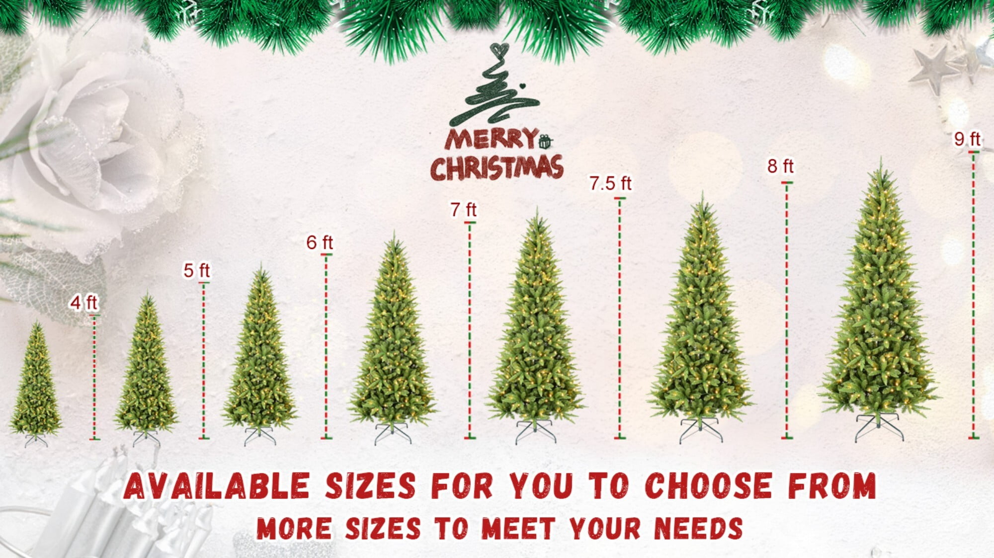 DEALTOPS 6 FT Pre-Lit Slim Christmas Tree with 300 Warm White LED Lights and 850 Realistic PE/PVC Tips