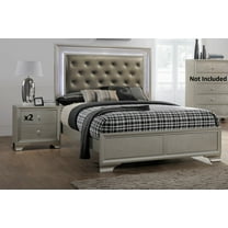 Modern Champagne Faux Finish 3pc Full Size LED Backlit HB Bed and Storage Nightstand Wooden Bedroom Furniture Set