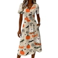 thumbnail image 4 of KLHDSF Halloween Dresses For Women Casual V Neck Short Sleeve Lightweight Breathable Daily Dress Beige L, 4 of 5
