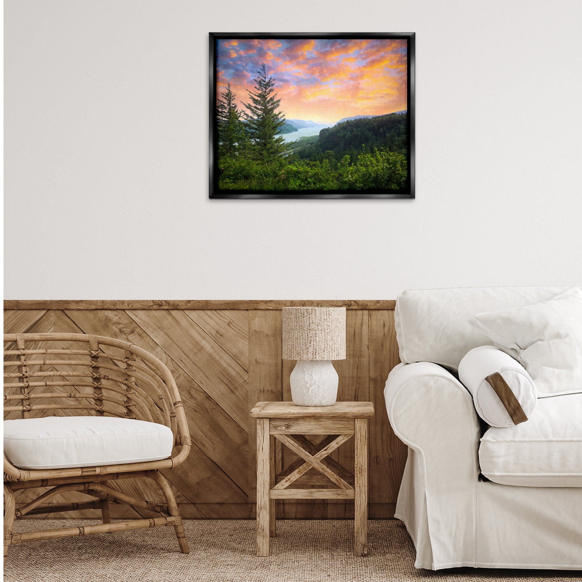 Stupell Industries Scenic Overlook at Sunset Landscape & Nature Painting Black Floater Framed Canvas Art Print Wall Art, 31 x 25