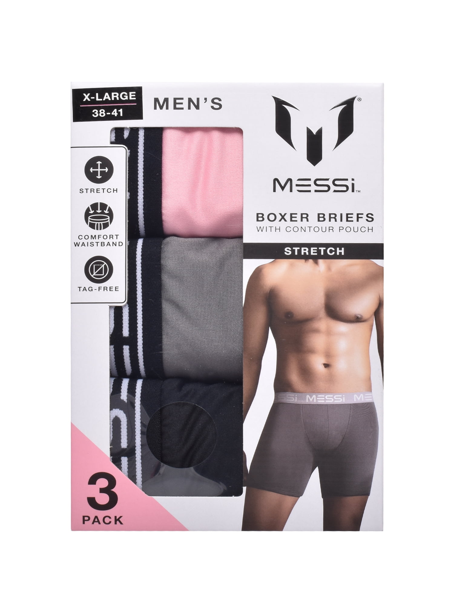 Messi Men's Stretch Boxer Brief Underwear 3-Pack, Sizes S-XL