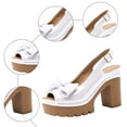 thumbnail image 6 of Dakaela Women's Slingback Chunky Heels Sandals Open Toe Leather Bow Platform Wedge Dress Walking Pumps Shoes for Prom Wedding Party White 9, 6 of 7