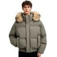 thumbnail image 2 of YueHuiYing Men's Solid Color Stylish Hooded Detachable Collar Thickened And Warm Padded Coat Long-sleeved Jacket., 2 of 7