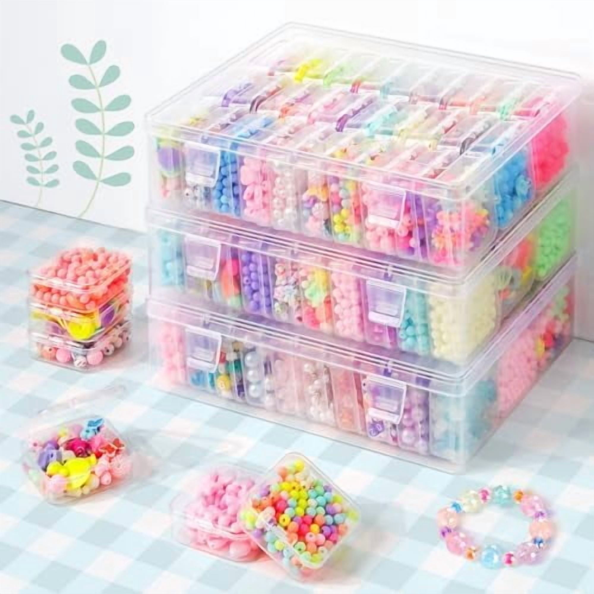 Bead Organizer Box, 93Pcs Small Bead Storage Containers Plastic Cases with Hinged Lid, Rectangle Clear Diamond Painting Storage Containers for Jewelry, DIY Crafts, Bracelet, Seeds, Nail