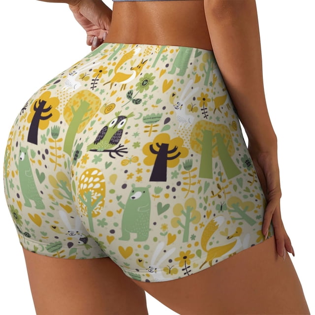 Balery Animal Tree Pantalones cortos de entrenamiento estampados para mujer, sin costuras, ajustados, para gimnasio, yoga, correr, deportes, ejercicio activo, fitness.-X-Large