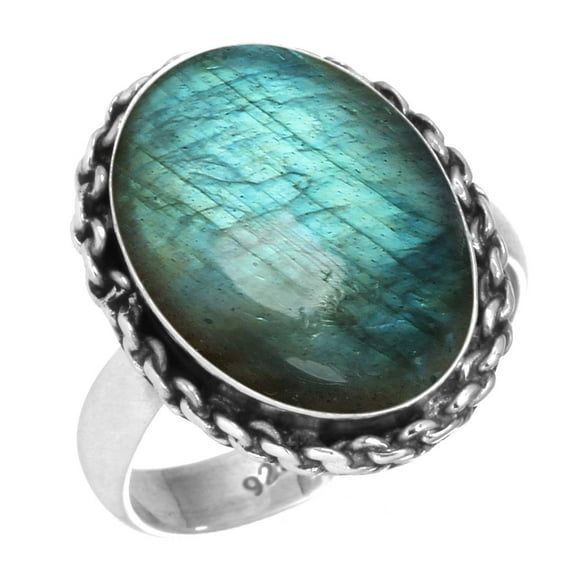 925 Silver Ring For Women - Teens Gray Real Labradorite Stone Silver Ring Size 10 November Birthstone Fashion Silver Ring Size 10 Gift For Mom On New Year 925 Gemstone Silver Jewelry