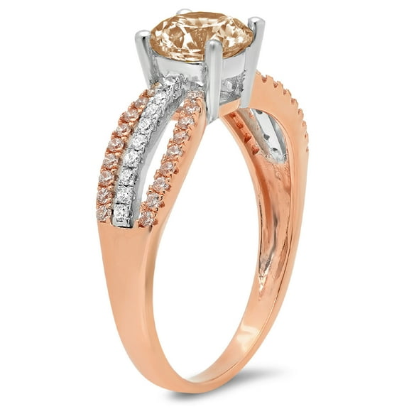 1.27 ct Round Cut Simulated Champagne Diamond Solitaire with Accents Engagement Ring for Women in 18K White/Rose Gold