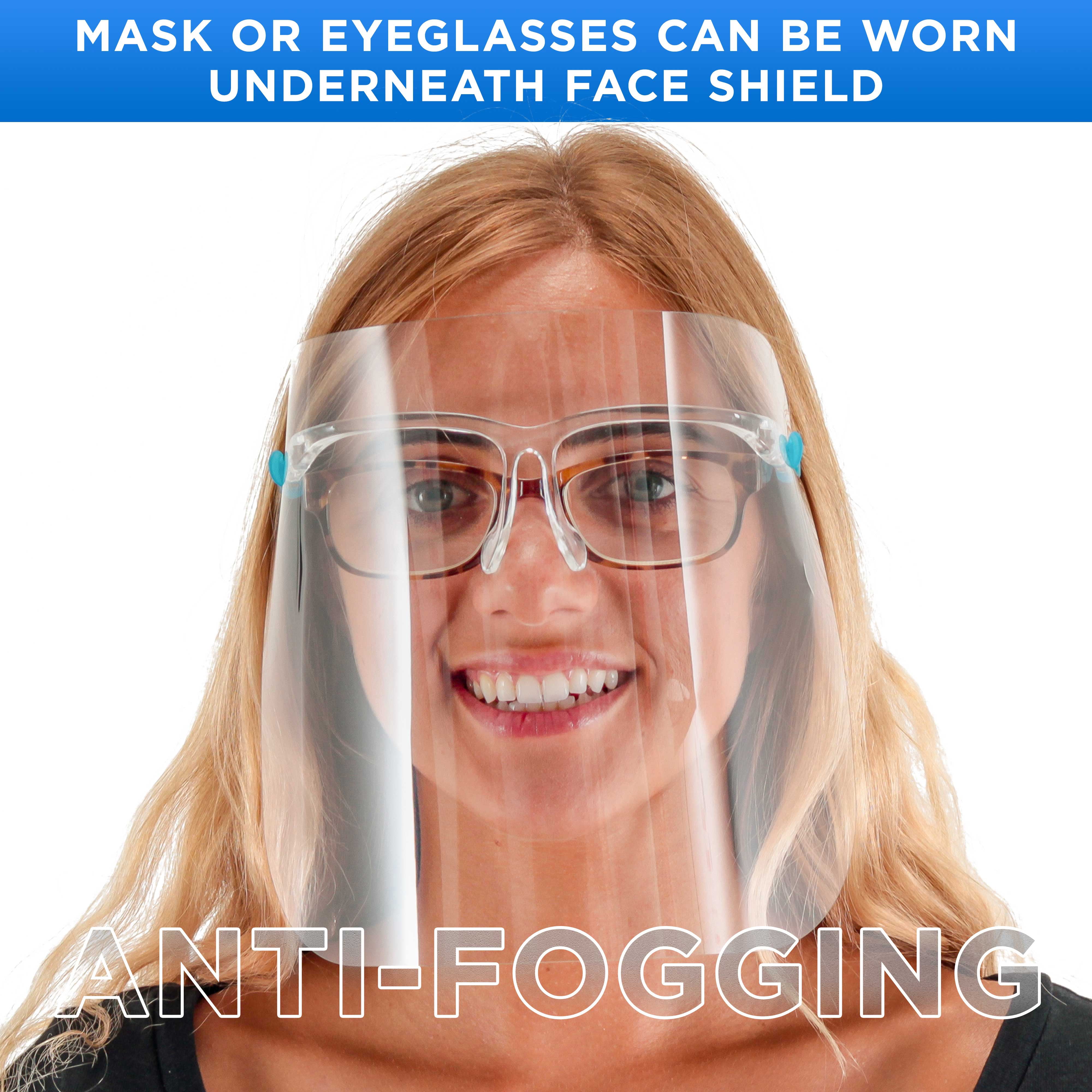 200 Safety Face Shields with Glasses Frames (20 Packs of 10) - Ultra Clear Protective Full Face Shields to Protect Eyes, Nose, Mouth - Anti-Fog PET Plastic, Goggles, Sanitary Droplet Guard