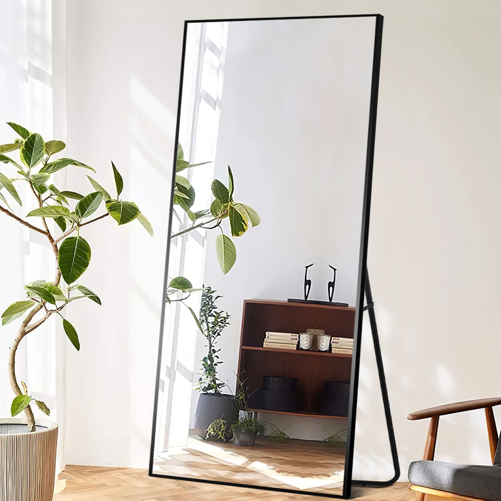 71" x 24" Floor Mirror Rectangular Mirror Full Length Mirror Large Mirror with Stands Black