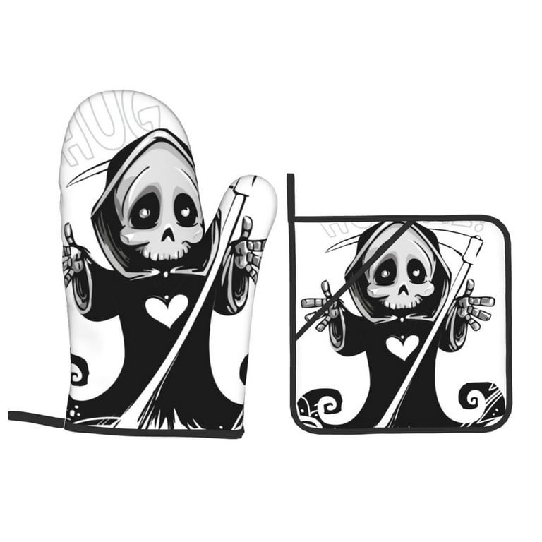 Black Skull Oven Mitts and Pot Holders Sets Pot Holders for