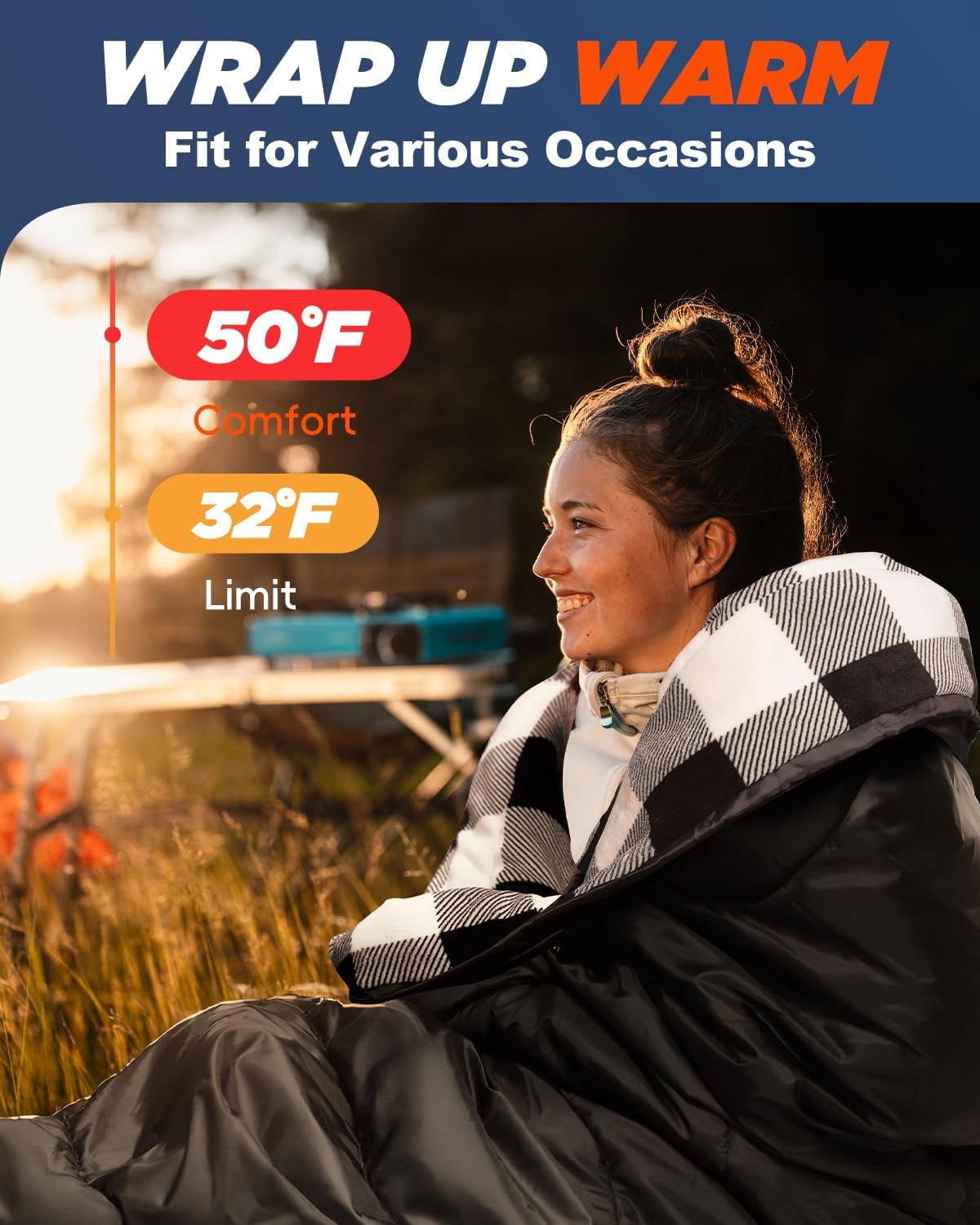 Flannel Sleeping Bag for Adults Mens with Pillow, XL Cold Weather 30 Degree 4 Season Camping Large Big and Tall Bags Compression Sack