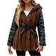thumbnail image 1 of Chaqueta de invierno con capucha para mujer, cálida y con parches de ry, color liso, 1 of 7