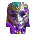 thumbnail image 4 of Jsaierl Mardi Gras Clothings for Women 3/4 Sleeve Mask Graphic Blouse Carnival Themed Tees Party 3D Print Tops Funny Gifts Parade Tshirt, 4 of 5