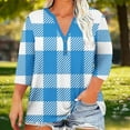 thumbnail image 2 of Hxshgdsn Plus Size 3/4 Sleeve Shirts For Womens Plaid V Neck Button Blouse Trendy Oversized Tops Summer Outfits Blue Xl, 2 of 5