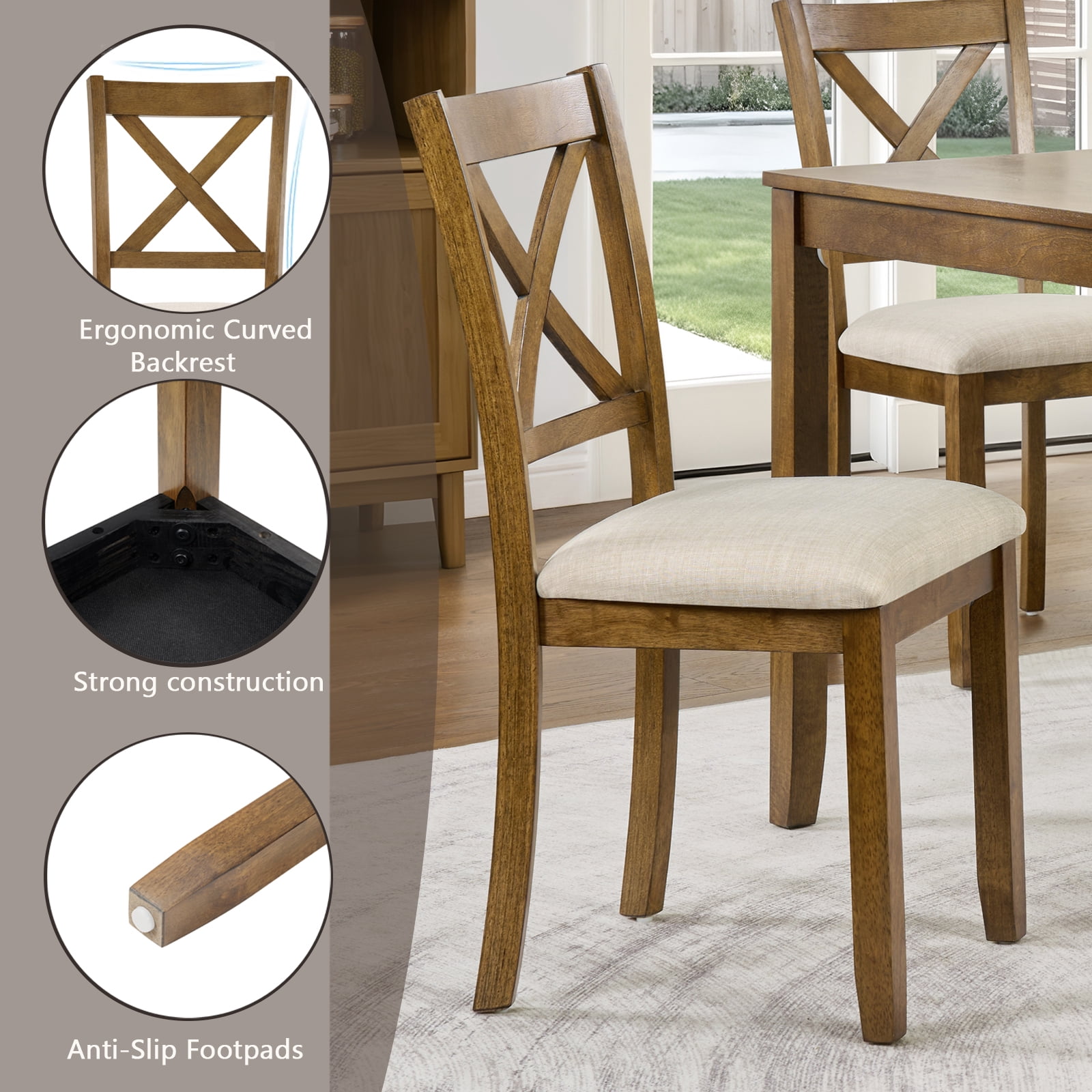 5-Piece Dining Table Set for 4, Square Dining Table with 4 Upholstered Chairs