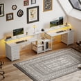 thumbnail image 5 of Casacomoda 55 Inch Computer Desk with LED Light, Monitor  Stand, Desk with 4 Drawers, Home Office Desk with Storage Shelves, White Office Desks, White, 5 of 7