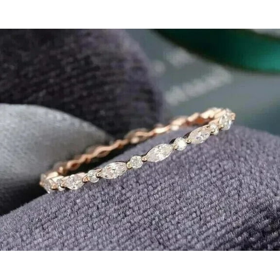 14k Rose Gold Plated 1.25Ct Round Simulated Diamond Wedding Floral Band Ring