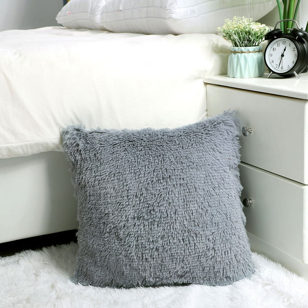 20" x 20" Faux Fur Throw Pillow Cover Soft Sofa Fluff Cushion Cover