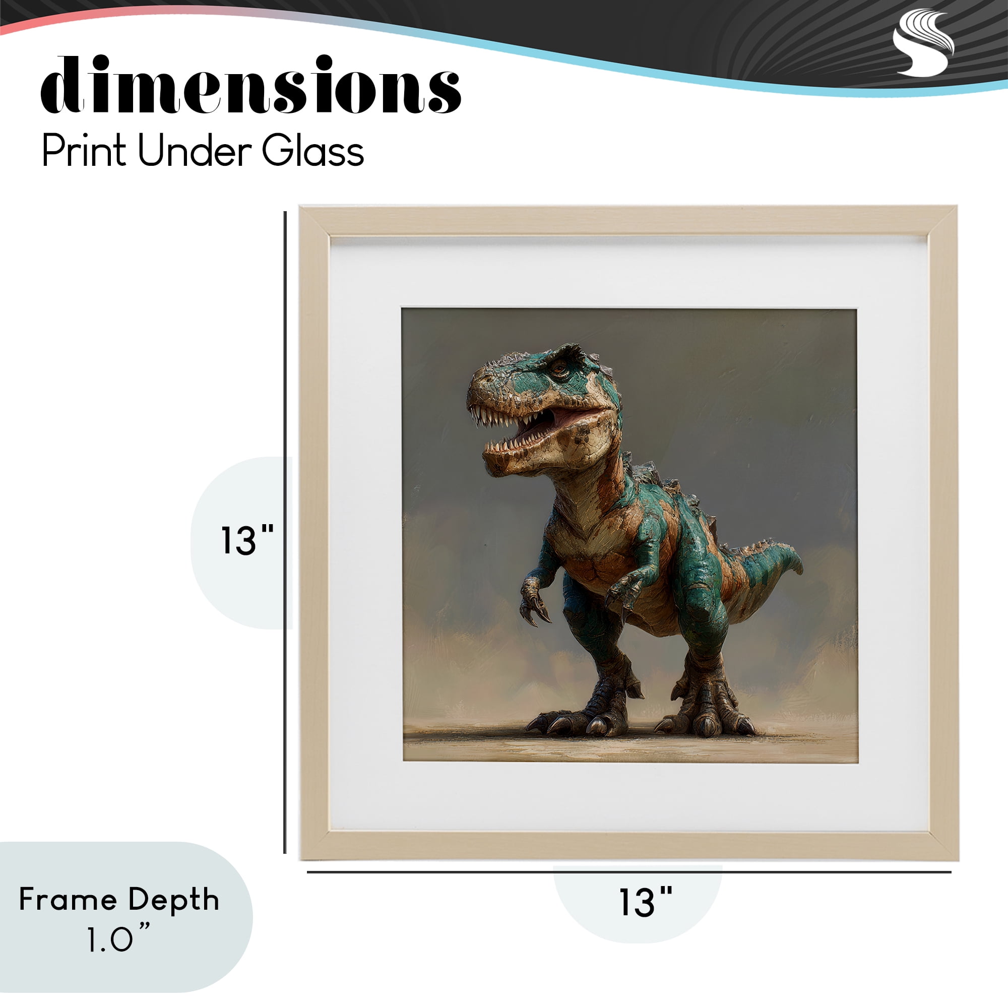 Stupell Industries Turquoise T-Rex Study Birch Framed Print Under Glass, design by Wumples