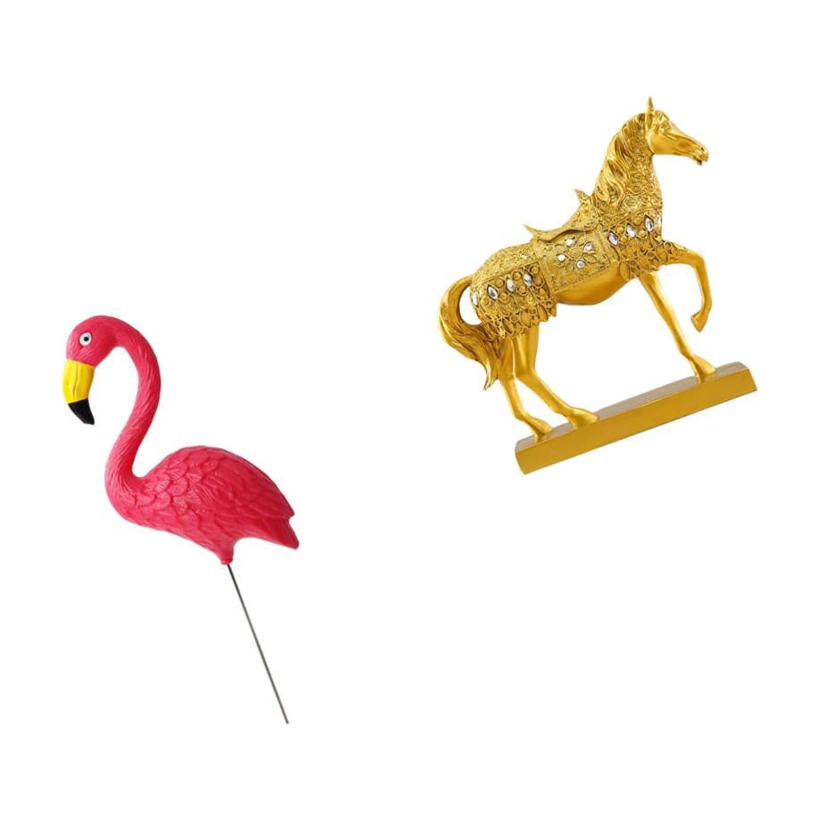 Miulika Flamingo Bird Statue Figurine Yard Art Ornament Horse Sculpture Resin Figurines Animal Engraved Garden Accessories for Home Office Decor Holiday Spring