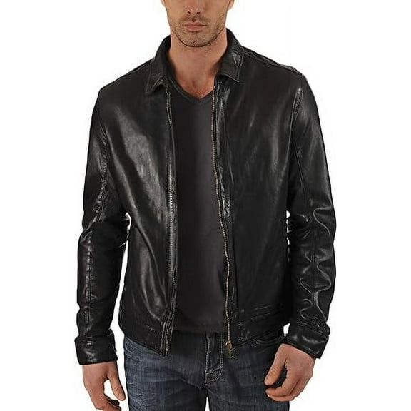 Men's Genuine Lambskin Leather Jacket Biker Soft Stylish Motorcycle Jacket A009