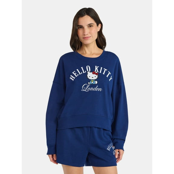 Hello Kitty Women’s Cropped London Graphic Sweatshirt, Sizes XXS-XXL