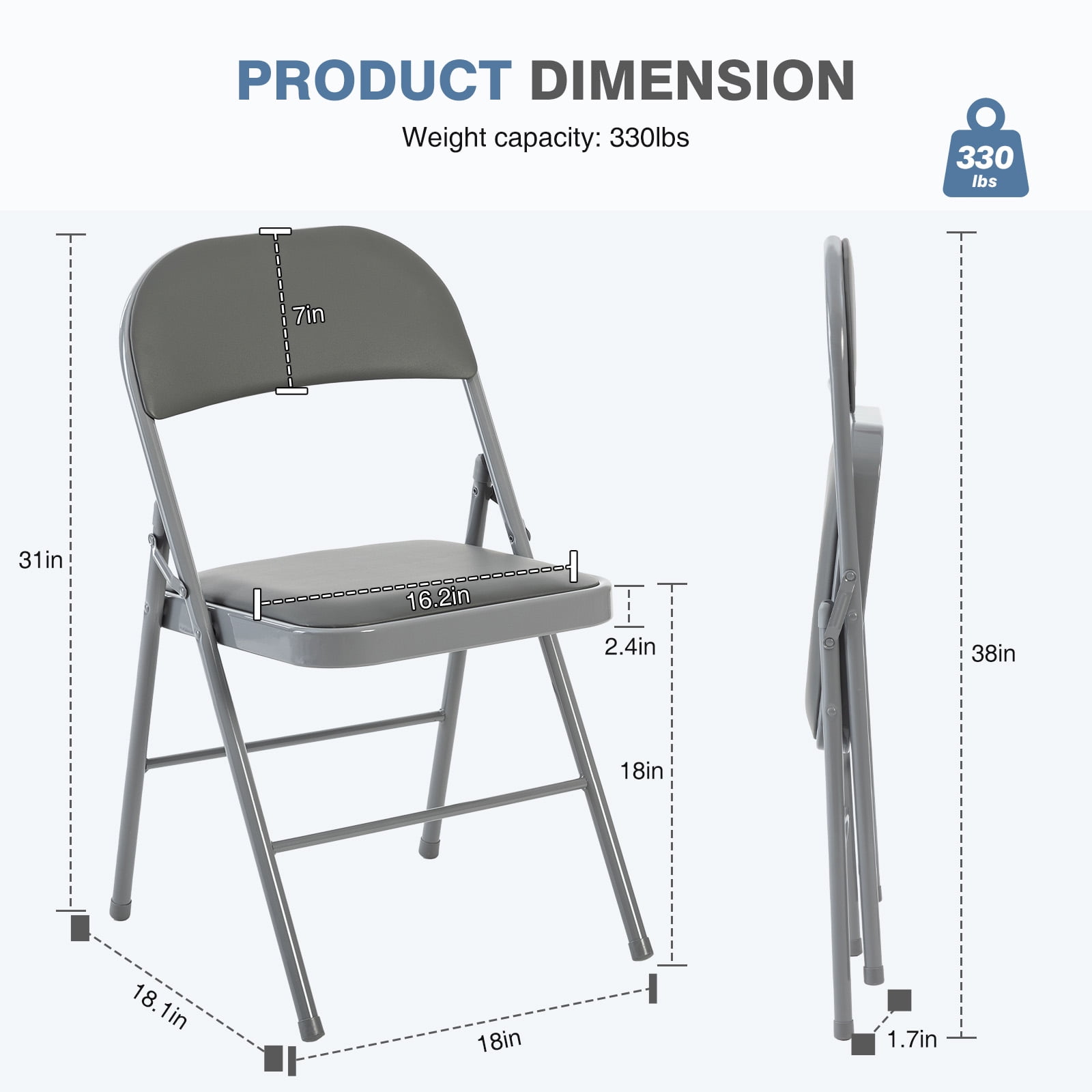 EDX 10 Pack Folding Chairs, Fabric Dining Chair Set with Padded Cushion and Back, Indoor Outdoor Seat for Home Office Events Wedding Party, PU Leather, Gray