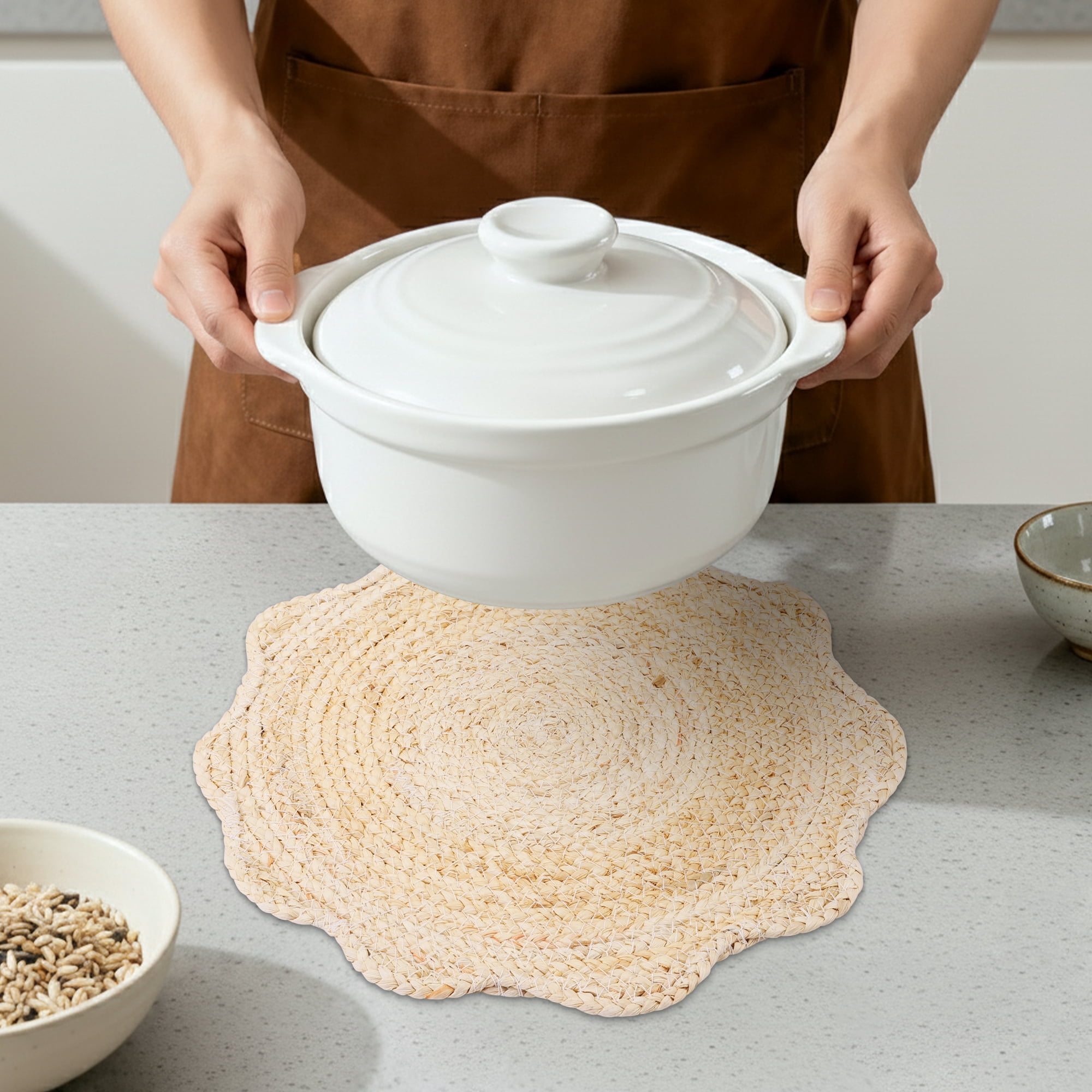 Unique Bargains Farmhouse Placemats 4pcs Flower Placemats Beige 15"x15"