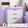 thumbnail image 3 of Modern White Bedside Table with LED Light & Charging Station - 3 Drawer Dresser for Bedroom Storage - Ample Wooden Chest - White, Three Drawer Cabinet, 3 of 6
