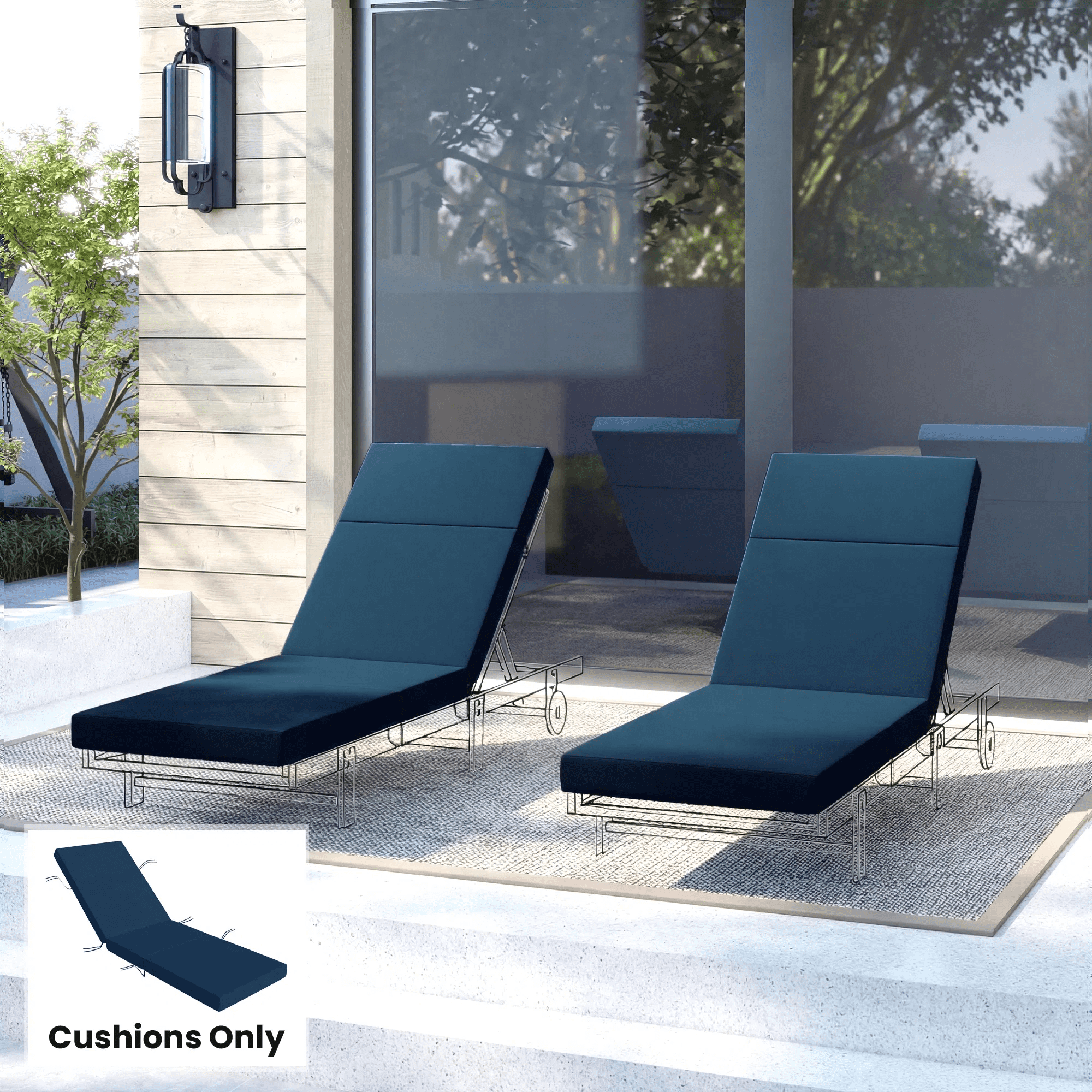 Chaise Lounge Cushion, 3.9" Thick Outdoor Lounge Chair Cushions with Ties for Patio, 21" x 72", Navy Blue