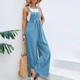 thumbnail image 3 of gakvbuo Suspender Jumpsuit for Women's summer cotton and linen button strappy Sleeveless Waist pleated Wide Leg jumpsuit Casual Overalls Palazzo Pants Rompers Jumpers With Pockets, 3 of 7
