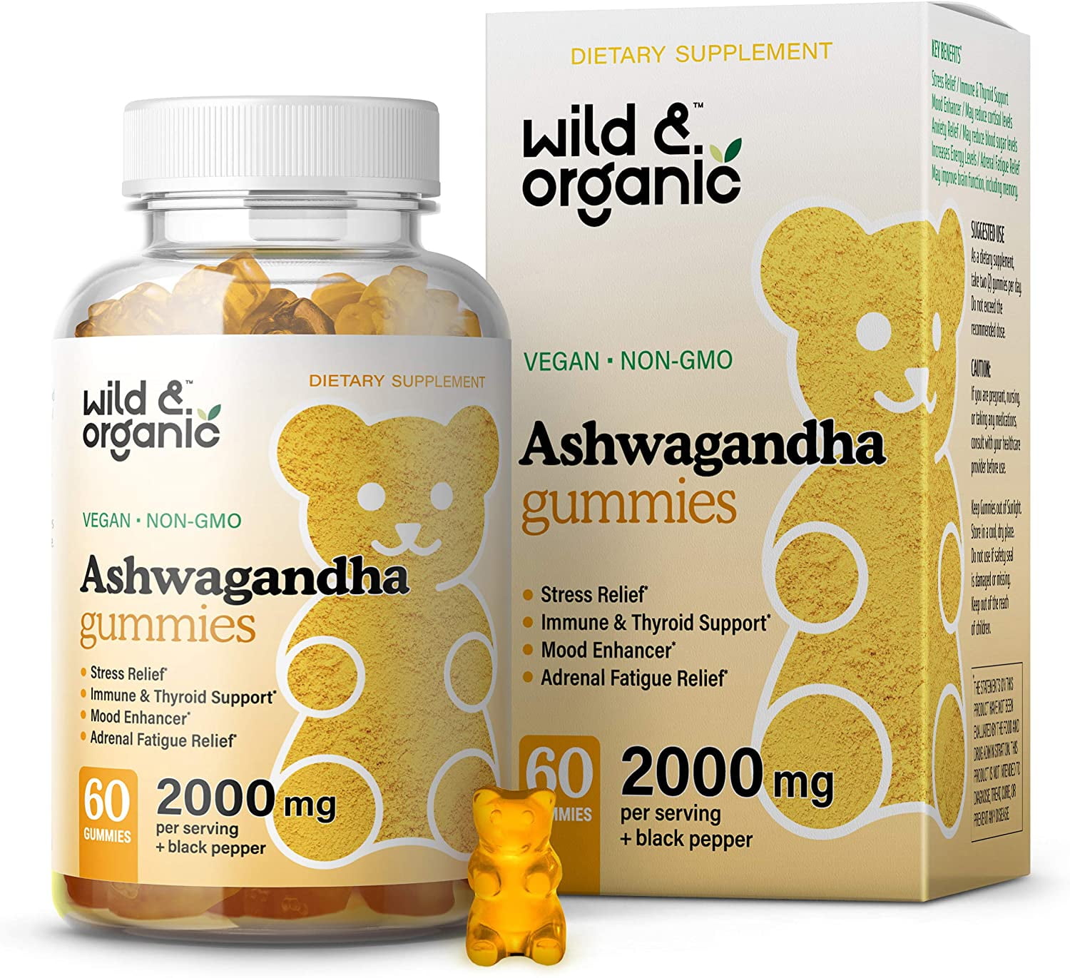 Wild & Organic Ashwagandha Gummies - Stress Relief Gummy - Mood & Immune Support, 60 Chews