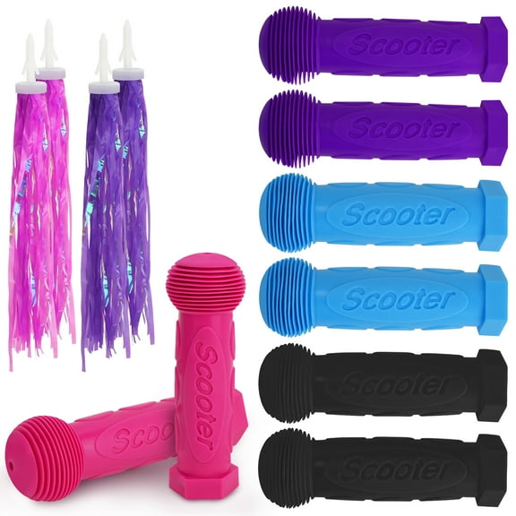 4 Pairs Bicycle Handlebar Grips with 2 Pairs Streamers,  Non-Slip Rubber Mountain Bicycle Handlebar for Mountain Bike, Scooter, City Commuter Bikes