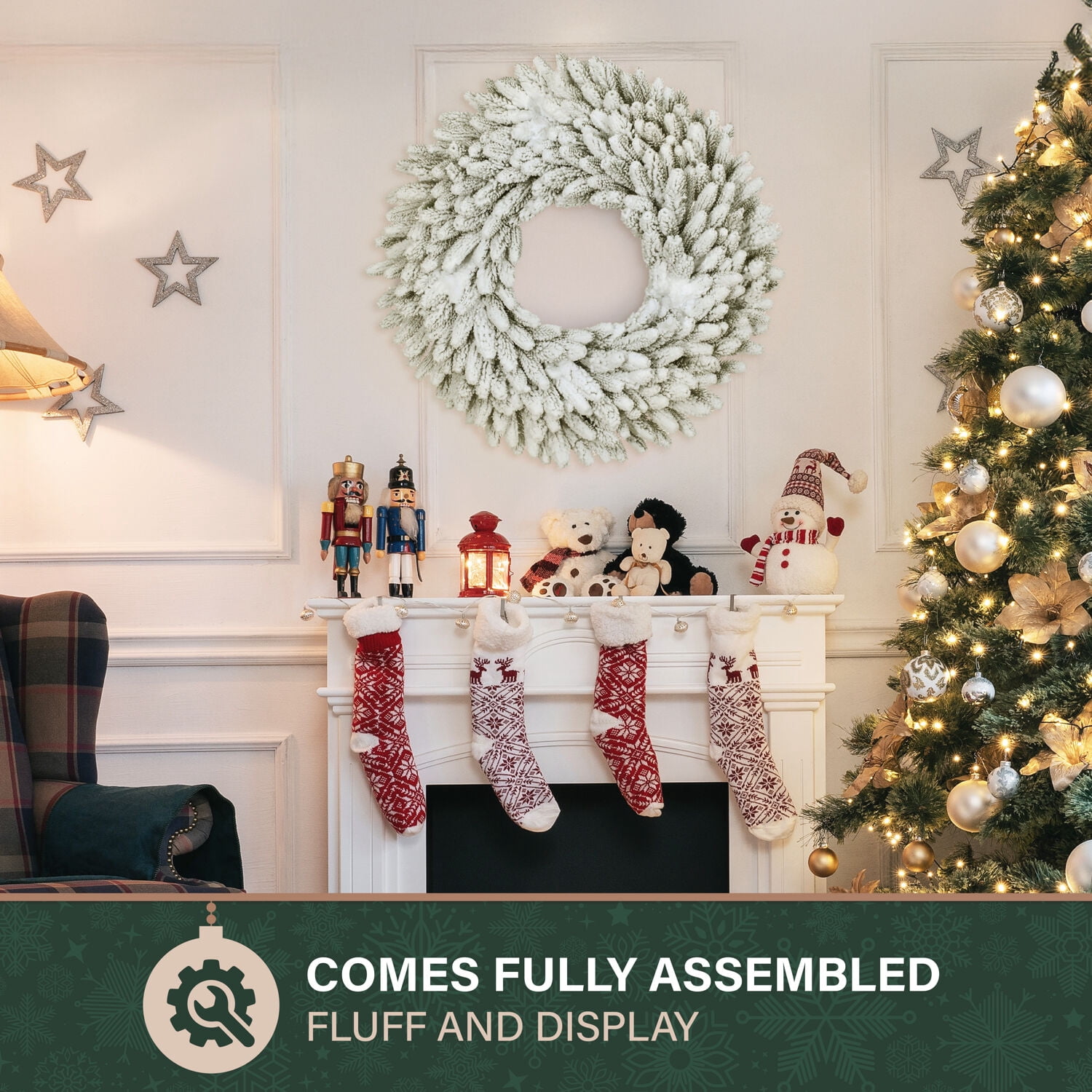Fraser Hill Farm 36 in Icy Frost Snow Flocked Wreath, FFIF036WR-0SN
