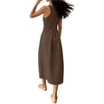 thumbnail image 4 of Ayolanni Cotton Linen Dresses for Women 2026 Brown Crew Neck Sleeveless A-Line Maxi Dress Flowy Going Out Solid Work Sundress S, 4 of 9