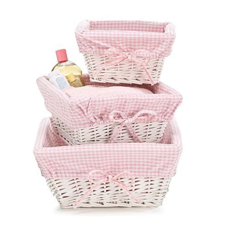 set of 3 baby girl nursery storage baskets white willow with pink