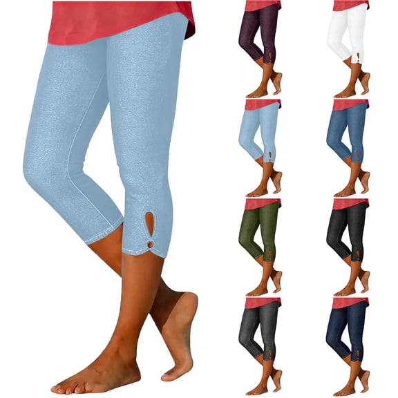 Denim Capris for Women Stretch Pull on Plus Size Elastic Waist Trendy Pants Leggings 2026 Casual Summer Capri Pants Light Blue 3XL