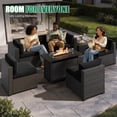 thumbnail image 3 of LazySunsets 8-Piece Outdoor Patio Furniture Set with Fire Pit Table, Wicker Rattan Sectional Sofa Conversation Sets, Black, 3 of 10