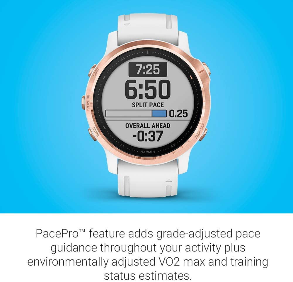 Garmin Fenix 6S Pro, Premium Multisport GPS Watch, Smaller-Sized, features  Mapping, Music, Grade-Adjusted Pace Guidance and Pulse Ox Sensors, Rose 