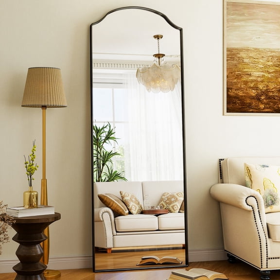 Easy4Home 65"x24" Oversize Arched Full Length Mirror Freestanding Floor Mirror with Stand, Black