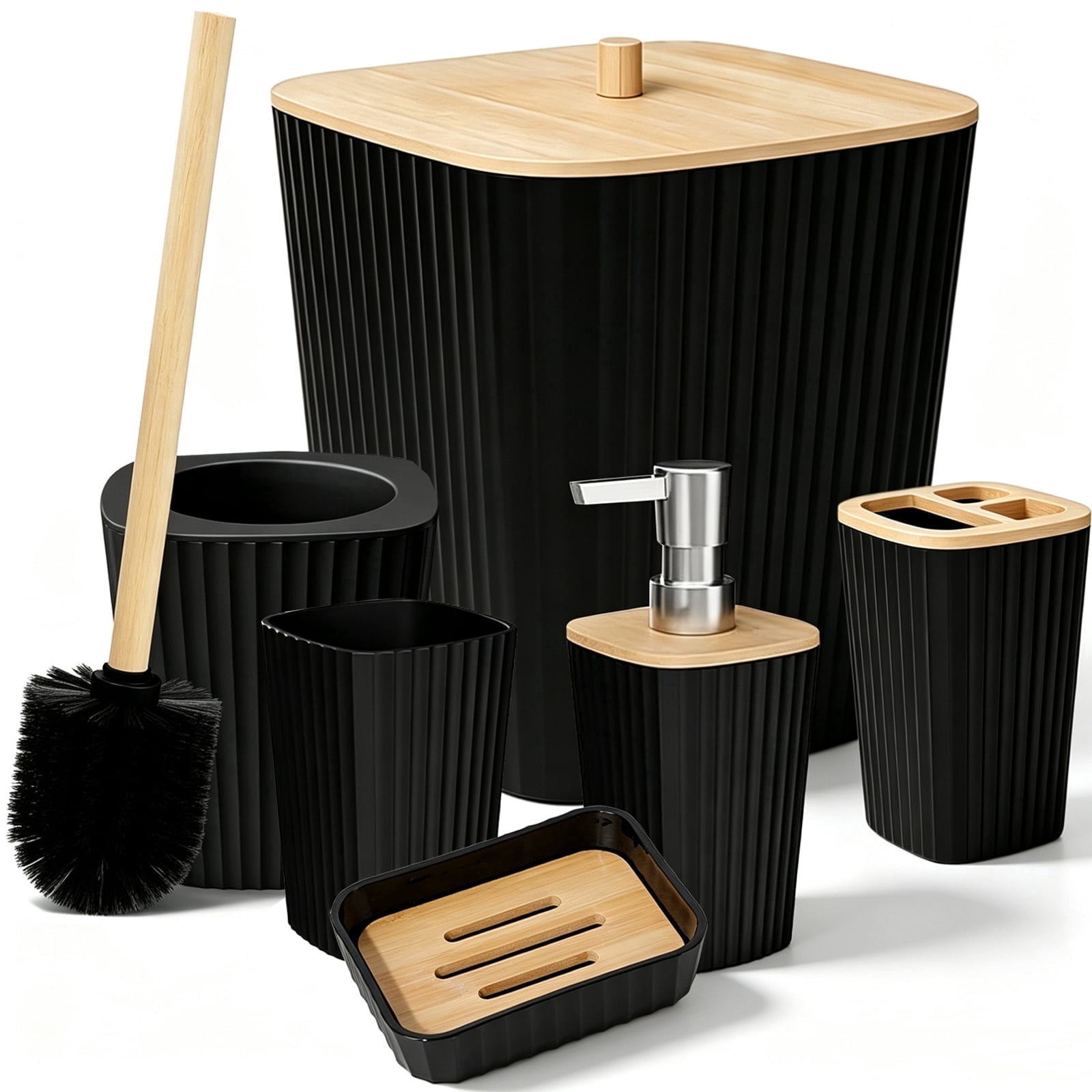 Mainstays Rubberized Plastic Ribbed 4-Piece Bathroom Accessories